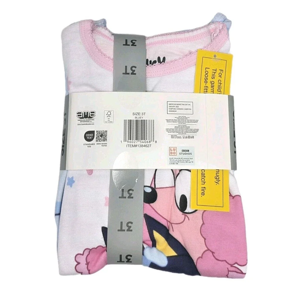 Bluey Girls 4-piece Pajama Set 100% Cotton Size 3T Glitter Accents Pants Shorts